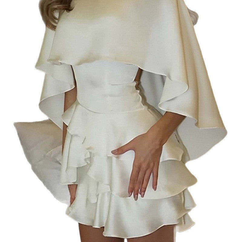 Women's Polyester Sleeveless Pure Color Ruffles Skirt