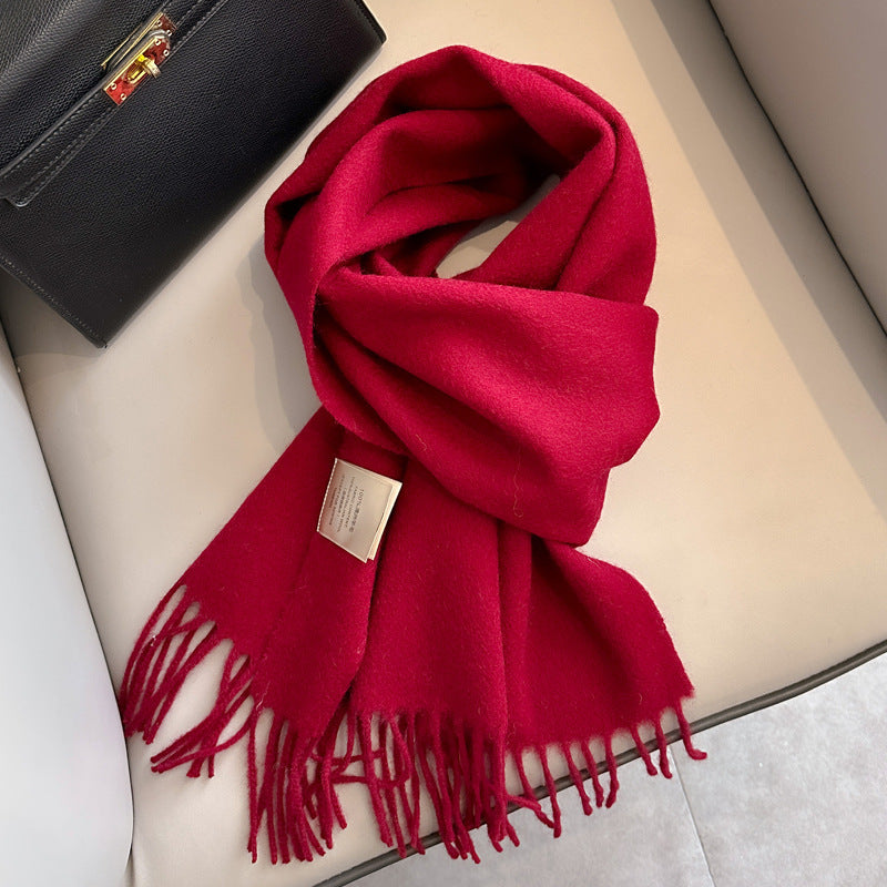 Pure Wool Students Warm-keeping All-matching Tassel Narrow Scarf Couple Wholesale