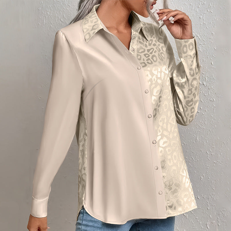 Elegant Style Leopard Print Women's Long-sleeved Double Shirt