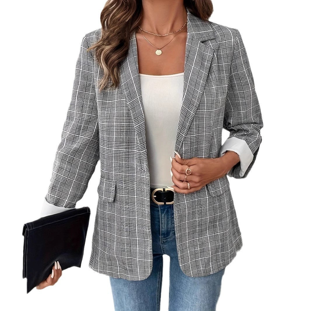 European And American New Elegant Plaid Suit Coat
