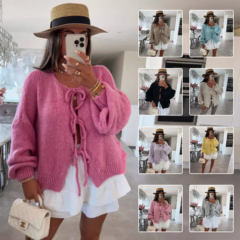 Casual Knitted Bow Cardigan ✨