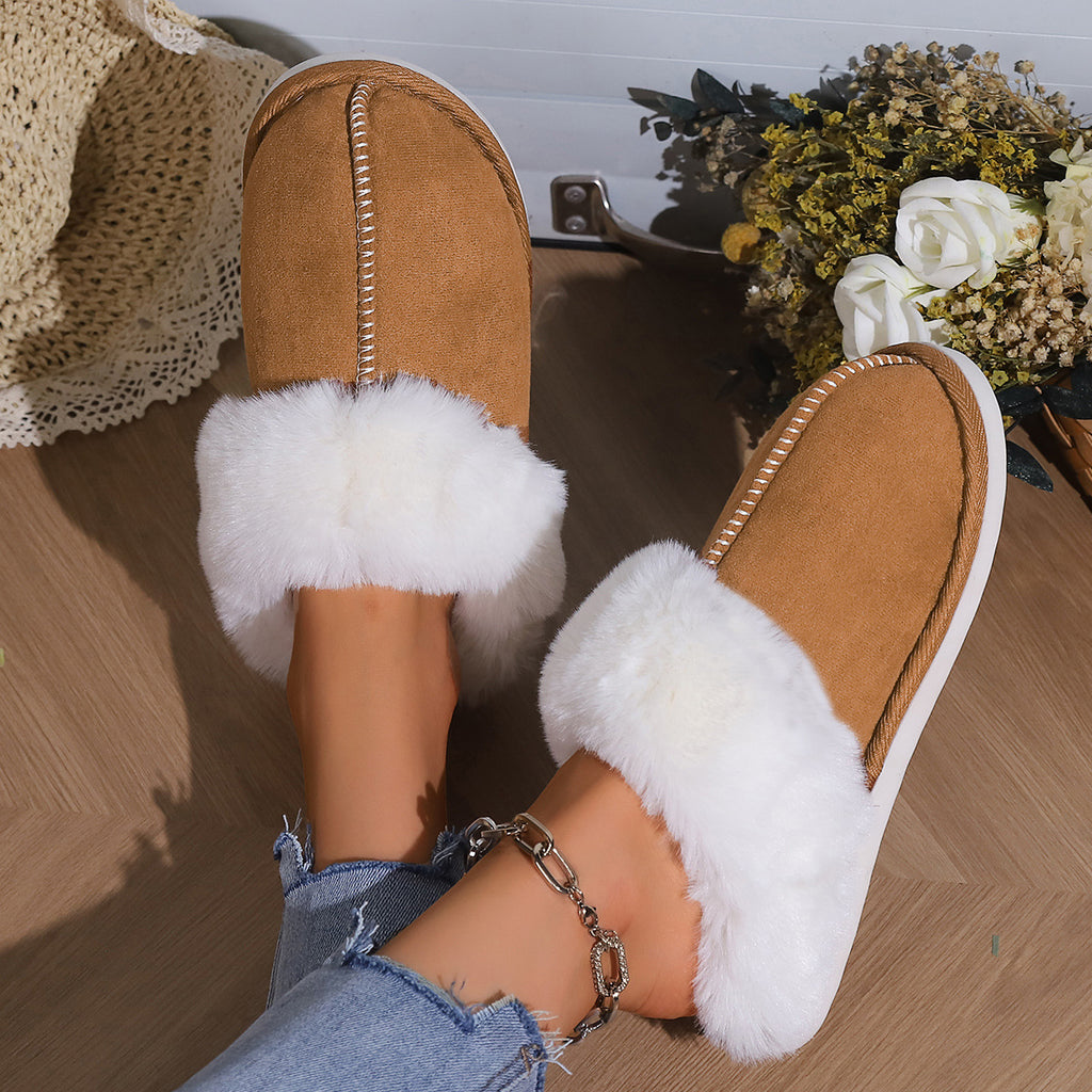 Cotton Slippers Autumn And Winter Fleece-lined Home Fur Toe Cap