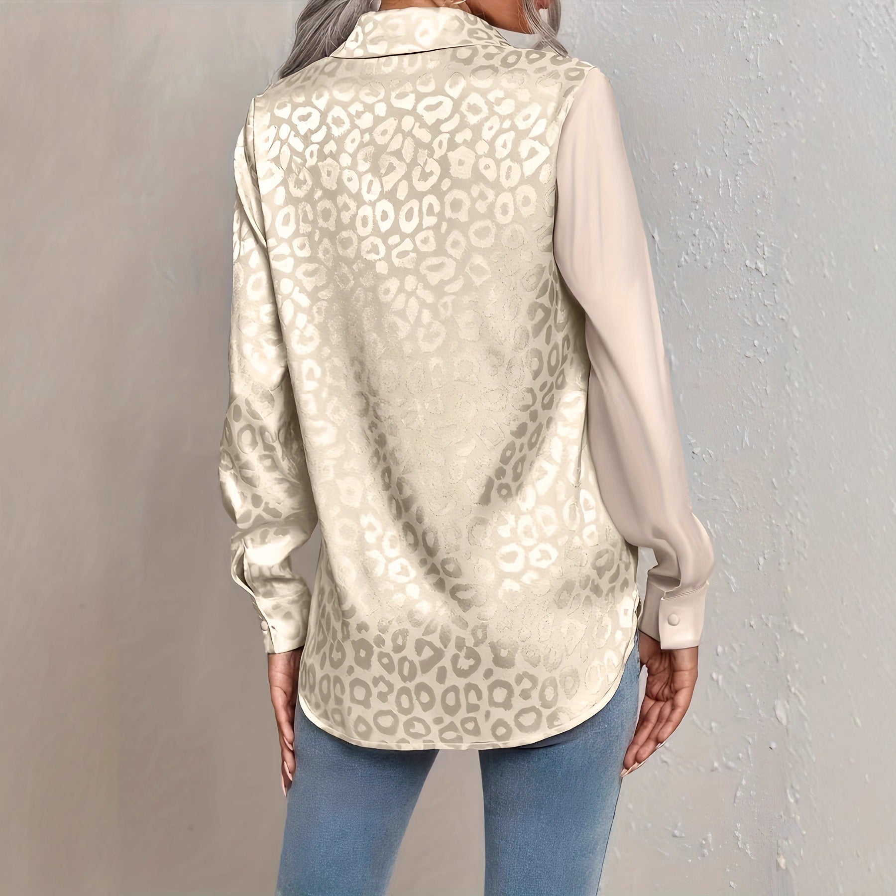 Elegant Style Leopard Print Women's Long-sleeved Double Shirt