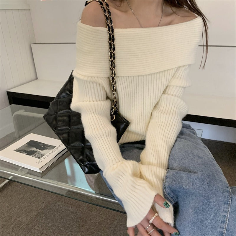 Off-shoulder Shoulder-baring Casual Sweater Women