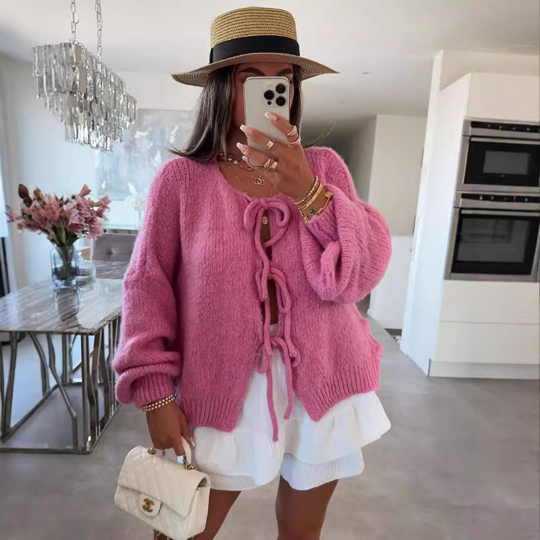 Casual Knitted Bow Cardigan ✨