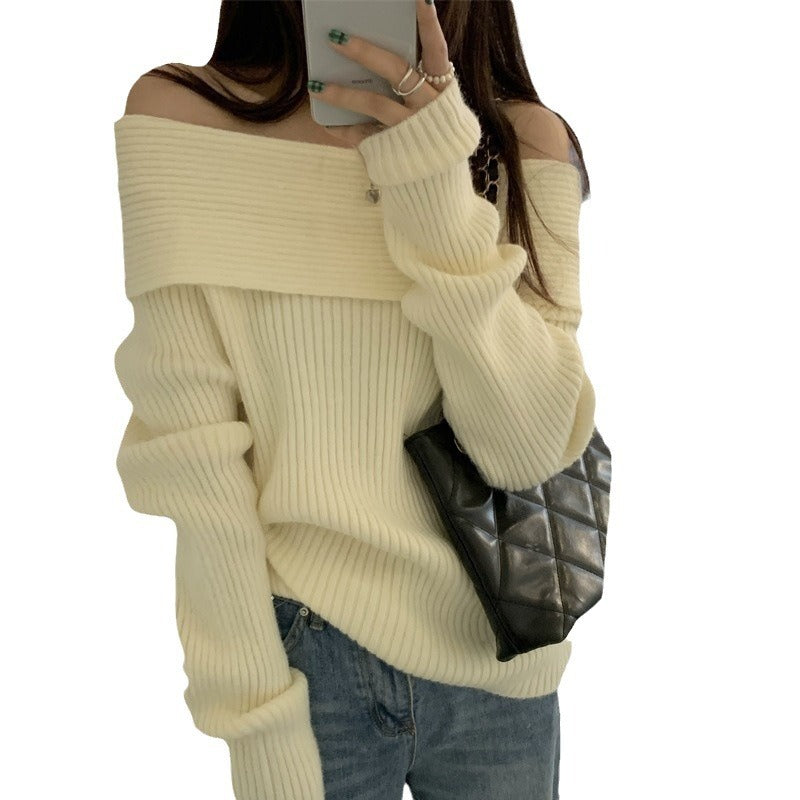 Off-shoulder Shoulder-baring Casual Sweater Women