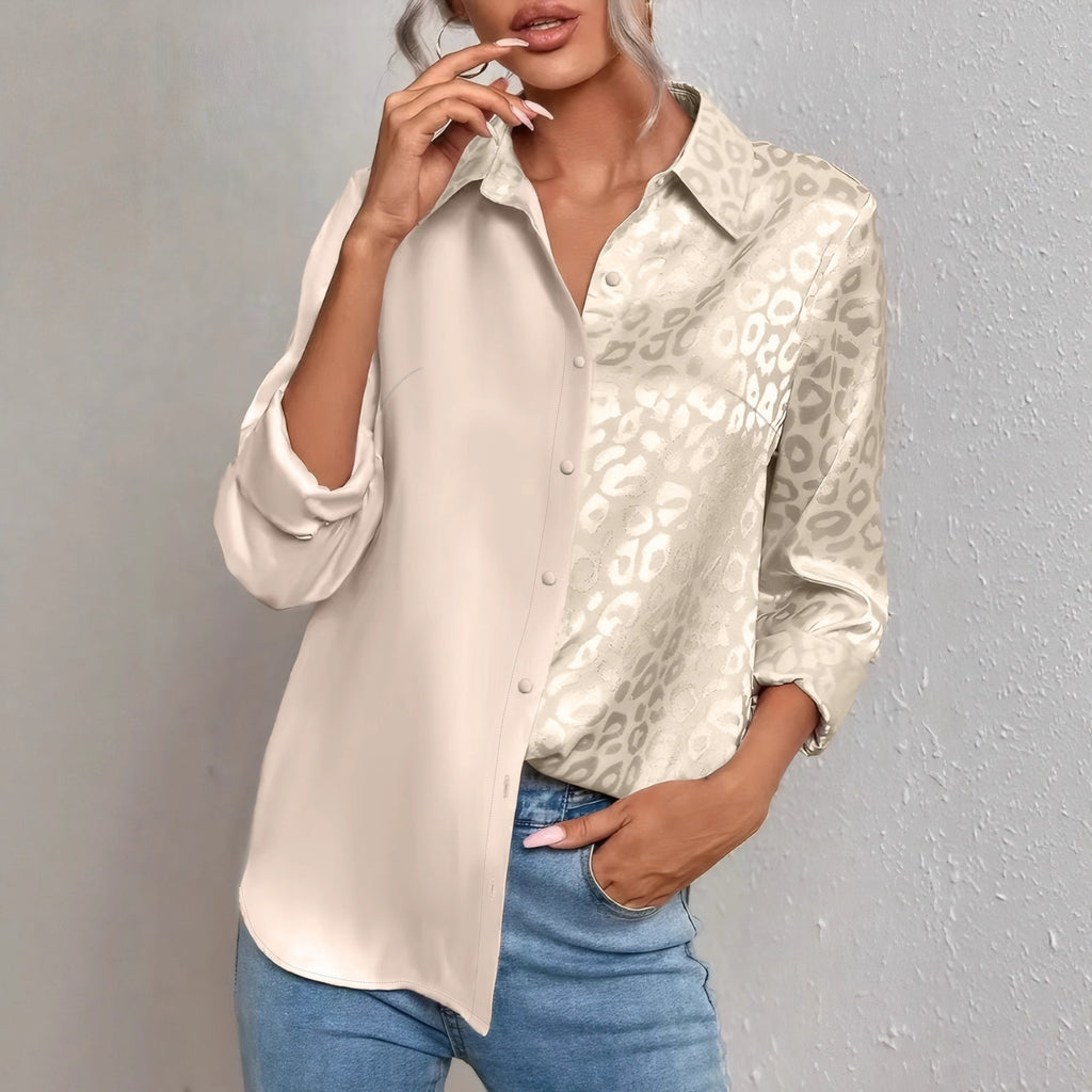 Elegant Style Leopard Print Women's Long-sleeved Double Shirt